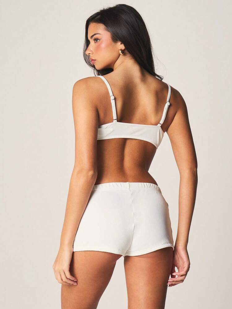MISSGUIDED Brassière texturée côtelée avec détail de bordure rose, sans doublure, coupe souple sans armature, confort quotidien pour la lingerie