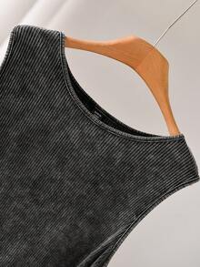 CosyJoli Plus Size Women Washed Sleeveless Bodysuit, Casual Summer - Black - View 3