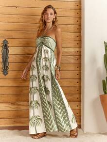 CAJUNI 女士夏季度假棕榈树印花露背吊带长裙 - 彩色 - 查看 4