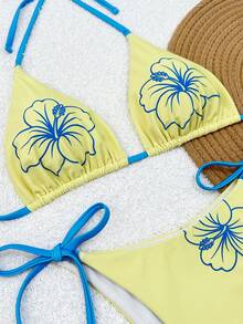 Swim Mod 2pcs/Set Printed Triangle Halter Sexy Bikini Swimwear Set For Women - Multicolor - View 5