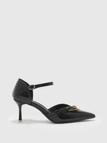 CUCCOO BIZCHIC Tacones de aguja de moda con diseño de hebilla y punta afilada para mujer - Negro - Ver 2
