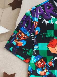 Tween Boy Summer New Game Character Dinosaur Cool Letter Print Short Sleeve Top And Shorts Casual Pajama 2 Pieces Set - Green - View 4