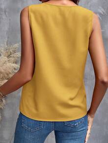 SHEIN Clasi Women's Solid Color Minimalist Sleeveless Shirt With Ruffle Hem, Casual Everyday Wear,Summer Top - Yellow - View 2