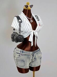 Mistrie Women's Fashion Sexy Pleated Design Sleeveless Tie-Dye Blouse - Multicolor - View 6