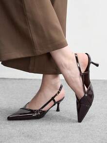 CUCCOO BIZCHIC 女士尖头细高跟鞋 时尚魅力性感派对宴会女士高跟鞋，带踝带 - 咖啡棕 - 查看 1