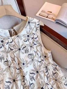 Franclia Women's Casual Floral Print Tassel Hem Sleeveless Blouse - White - View 3