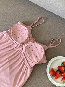 DAZY Polka Dot Print Ruched Chest Padded Camisole Top For Women - Pink - View 7