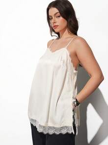 Maija Áo nữ cỡ lớn màu trắng ngà, chất liệu satin twill, viền ren mềm mại, dây đeo mảnh, thiết kế xẻ tà bên hông, đa năng, thanh lịch, sang trọng, phù hợp cho du lịch biển, hiện đại, thành thị, công sở, giản dị, cổ điển, chất liệu cao cấp, áo nữ dự tiệc, váy đi biển, trang phục mùa hè, trang phục đi chơi, trang phục tốt nghiệp, áo sơ mi thường ngày, áo lụa cho nữ, áo hai dây, áo hai dây có ren, áo nữ mùa hè, áo ren xinh xắn. - Màu be - Xem 3