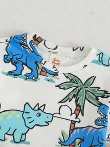 Cozy Pixies 男童卡通动物印花柔软针织圆领短袖上衣和松紧腰短裤两件套贴身睡衣套装 - 彩色 - 查看 7