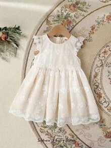 Cozy Pixies Baby Girl Dress Pageant Wedding Party Flower Girls Formal Gowns Ball Baptism Bridesmaid Dresses Lace 0-2 Years Old 1st Birthday White Christening - Apricot - View 9