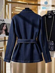 GlowEve Áo khoác denim dài tay màu trơn dáng casual dành cho nữ - Rửa tối - Xem 2