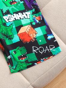Tween Boy Summer New Game Character Dinosaur Cool Letter Print Short Sleeve Top And Shorts Casual Pajama 2 Pieces Set - Green - View 6
