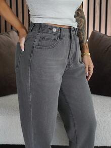 SAYEHFBABY 女士休闲通勤水洗锥形牛仔裤 - 深灰色 - 查看 3