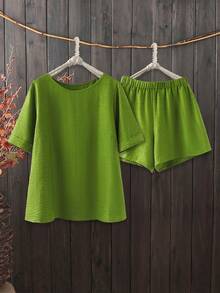 Linhara Summer New Casual Simple Green Beach Vacation 2 Pieces Set ...