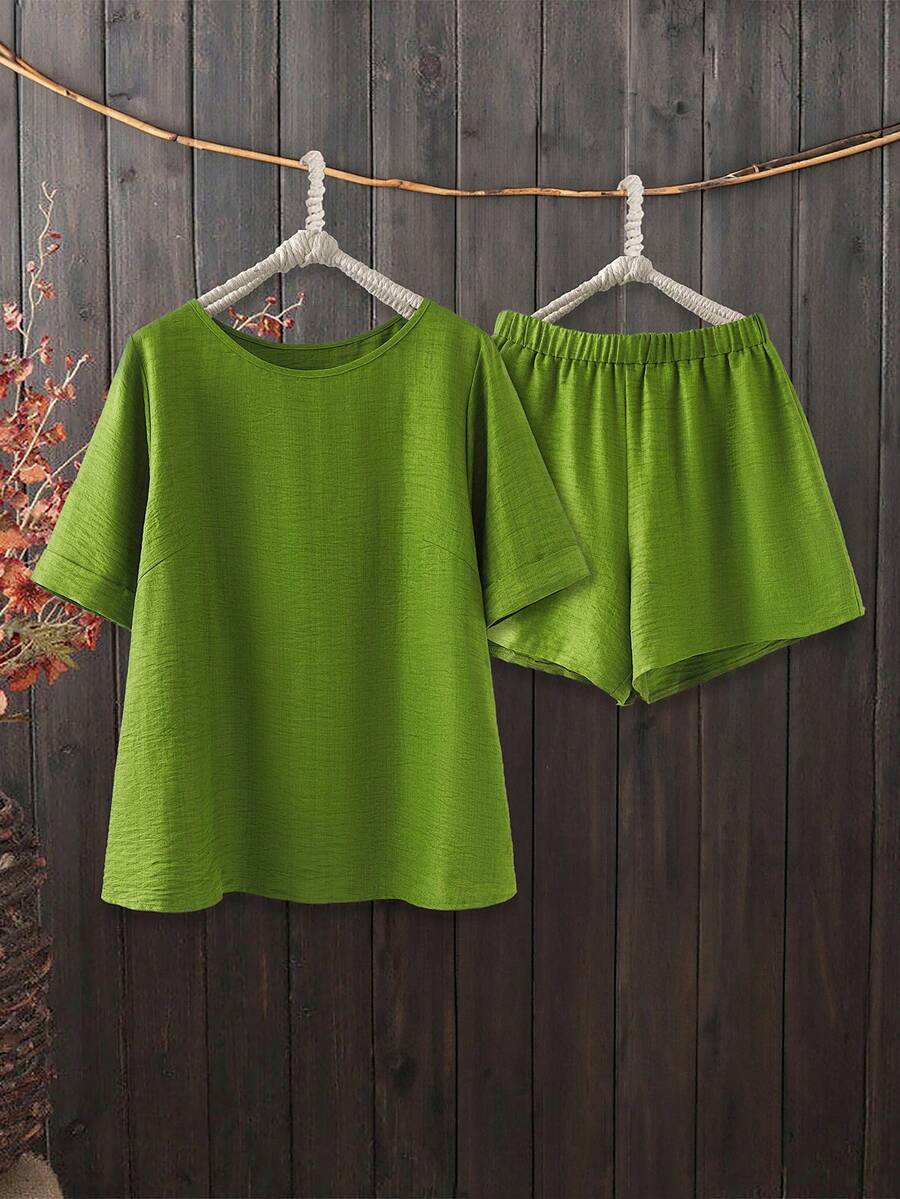 Linhara Summer New Casual Simple Green Beach Vacation 2 Pieces Set ...