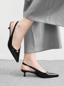 CUCCOO BIZCHIC Women's New Pointed Toe Black Matte Metal Buckle Backstrap Open Back Fashion Commuter Minimalist Versatile Stiletto High Heel Sandals - Black - View 3