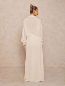 Lumalex Đầm đi nghỉ mát dáng rộng với họa tiết hoa ánh kim dành cho nữ - Màu be - Xem 2