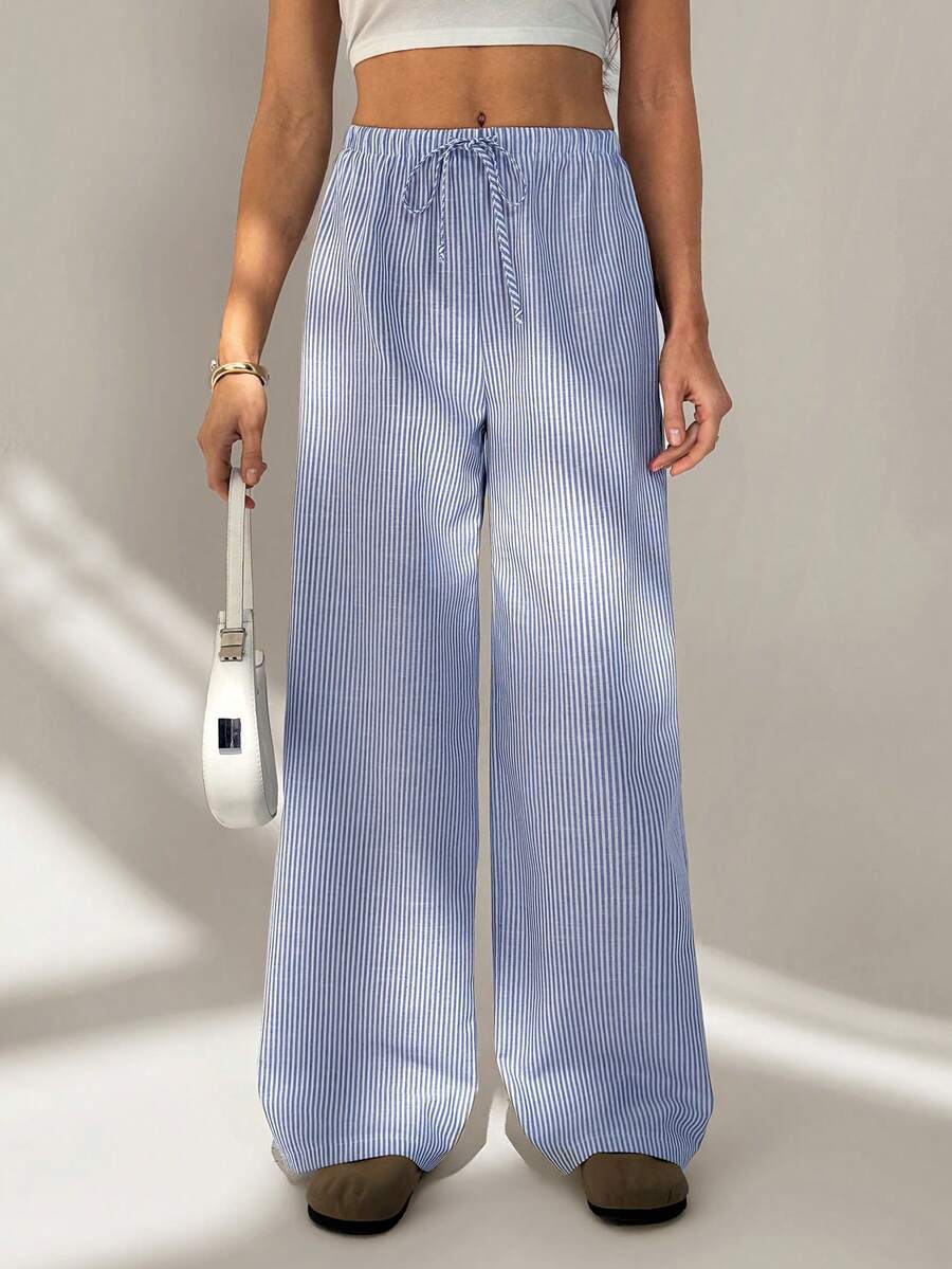 SHEIN Tall Blue And White Striped Casual Lounge Pants, Perfect For Spring And Summer Wear. - Blue and White - View 1