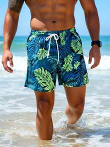 Surfspeed 男士热带印花休闲沙滩短裤 - 橄欖綠 - 查看 5