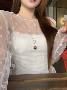 DAZY Women's Floral Lace Long Sleeve Top - White - View 7