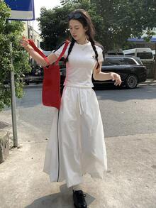 DAZY Women's White Floral Bud Skirt, High Waist A-Line Unique Design Sexy Long Skirt, 2 Pieces Set, Summer - Black and White - View 1