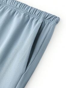 LUVLETTE Bộ đồ ngủ mùa xuân và hè mềm mại, 100% cotton nguyên chất, màu xanh da trời nhạt, kiểu dáng cơ bản, gồm áo dài tay cài cúc và quần, bộ đồ mặc nhà cho nam, quần có túi, đồ ngủ cotton. - Màu xanh nhạt - Xem 10