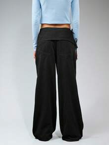 COUREZ Quần jeans ống rộng thắt nơ ở eo / Quần jeans cạp thấp phong cách Y2K, trang phục mùa thu cho nữ, trang phục đi chơi, quần jeans cạp thấp. - màu đen - Xem 3