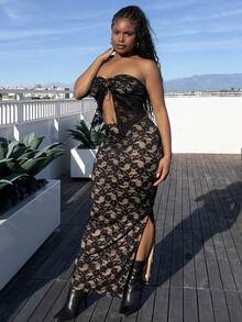 Tyla Gomez 蕾絲抹胸上衣和鉛筆裙 - 黑色 - 查看 6