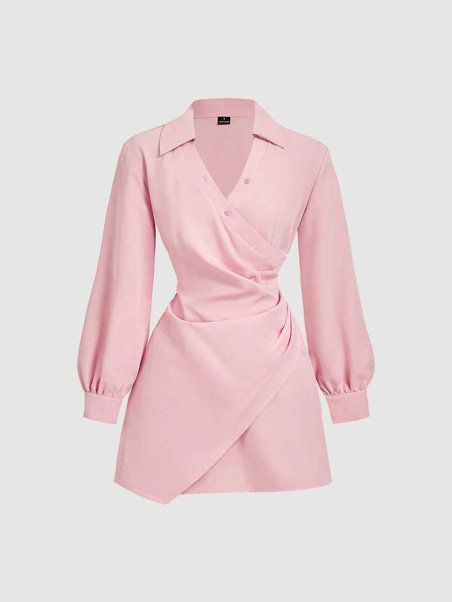 SHEIN MOD 黑色长袖女式连衣裙,商务女装 - 粉色 - 查看 1