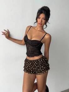 Aloruh Women's Elegant Y2K Polka Dot Print Layered Ruffle Hem Mini Shorts,Ruffle Skirt, Summer Outfit For Women - Multicolor - View 4