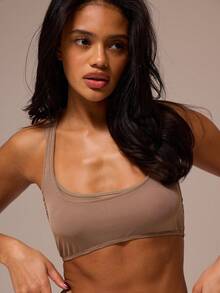 MUSERA ESSENTIALS Scoop Neck Racer Back Sheer Mesh Bralette Top Winter Spring Night Out Sexy Cute Mesh Essential - Camel - View 2