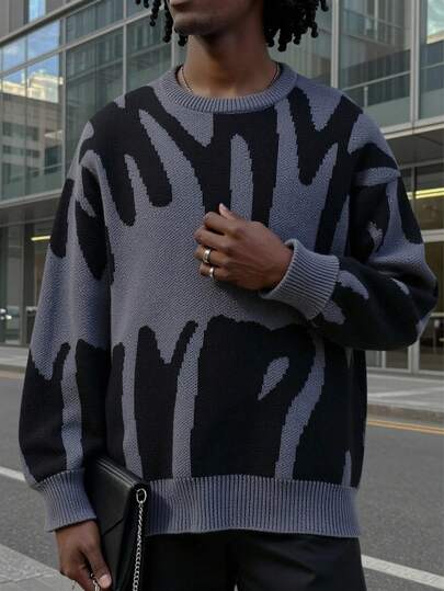 Manfinity EMRG Men Graphic Pattern Sweater , Fall Winter, Long Sleeve Top