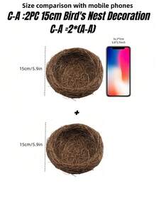 1 pezzo Nido d'uccello finto fatto a mano, decorazione per giardino, spesso intrecciato di erba marrone, nido d'uccello per uccelli domestici o pappagalli - Castano - Visualizzare 3