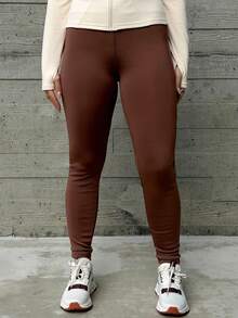 Kuleshova 女士保暖内衬紧身裤 - 咖啡棕 - 查看 6