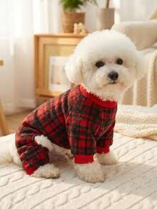 PETSIN 1 件格子羊毛保暖连体衣，适合贵宾犬等中小型犬种 - 彩色 - 查看 1
