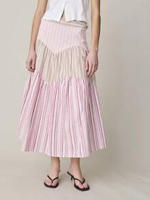 Nöista 条纹拼接中长裙。适合春季、夏季穿着，也适合情人节、休闲或度假场合。 - 彩色 - 查看 3