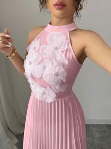 Elenzga Women's Elegant Romantic Pleated Holiday Dress - Baby Pink - View 6