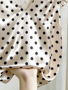 Franclia Women's Polka Dot Elegant V-Neck Blouse, Suitable For Birthday, Party, Wedding, Valentine's Day, Date, Commute, Daily Wear, With Ruffle Hem Design - Apricot - View 4