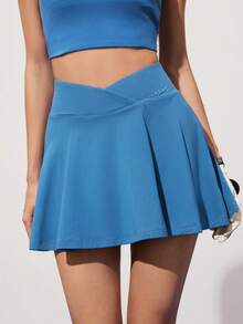 CourtClass Women's Minimalist V-Waist Ruffle Hem Skirt, Summer - Blue - View 3