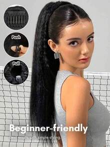 QUICK WEAR 真人发束带马尾辫，蓬松直发马尾辫，真人发接发，自然黑色接发，夹式马尾辫接发，女士蓬松直发马尾辫接发，真人发发片，日常佩戴方便，易于佩戴，1件装，适合运动、度假、旅行、节日、舞会、户外、角色扮演、校园、学校、海滩、婚礼、露营、假日装扮、夏季装扮，营造度假氛围，展现魅力、优雅、休闲时尚风格。 - SNatural - 查看 2