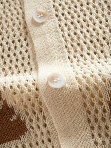 ROMWE MEN 男士夏季海滩度假热带椰树镂空针织上衣 - 杏色 - 查看 5