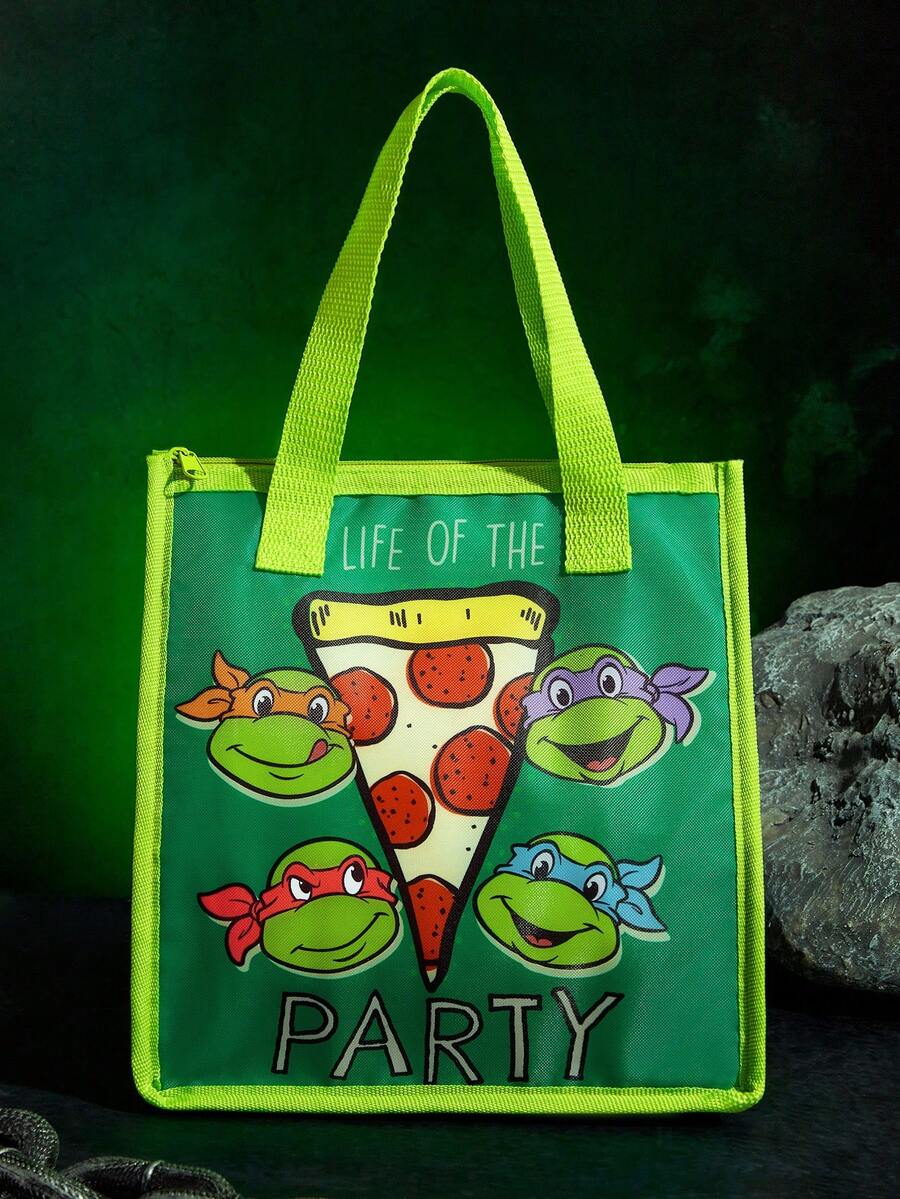 TEENAGE MUTANT NINJA TURTLES | SHEIN 1. Túi đựng cơm trưa cách nhiệt in họa tiết, giữ ấm hoặc giữ lạnh thức ăn, túi dã ngoại, dung tích lớn, có thể đựng hộp cơm và đồ uống, thích hợp cho dã ngoại, cắm trại, du lịch, sử dụng gia đình, phù hợp cho gia đình, pizza. - màu xanh lá - Xem 1