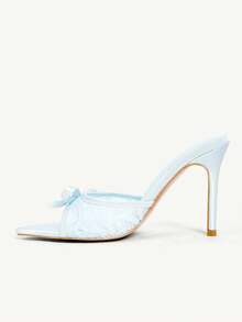 CUCCOO CHICEST Giày nữ màu xanh dương phối lưới satin, kiểu dáng mùa xuân hè, có điểm nhấn nơ, giày cao gót mũi nhọn gợi cảm. - Màu xanh - Xem 2