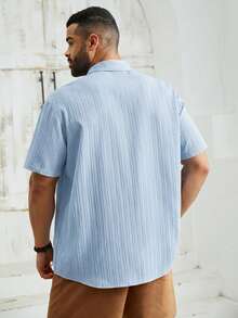 EASEVO 男士加大码休闲梭织短袖衬衫 - 淺藍色 - 查看 2