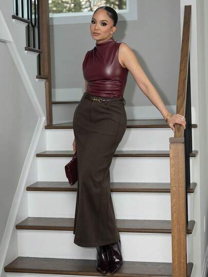 Melissa Matos 女士纯色休闲长裙，适合通勤，秋冬季穿着