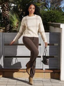 Yess Loren Casual Solid Color Corduroy Pants, Versatile Fall Cloth For Women - Coffee Brown - View 4
