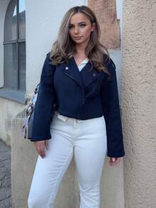 Jeta Ari Women's Loose Casual Jacket Coat, New Autumn Style - Navy Blue - View 1