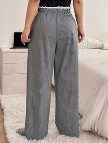 Dazy Plus Pantalones de pijama de talla grande para mujer con cintura elástica, cordón y parches de color contrastante en 2 en 1 - Negro - Ver 2