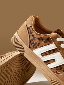 CUCCOO EASI Women's Leopard Print Casual Flat Sneakers, Versatile For Daily Wear - Brown - View 5