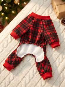 PETSIN 1 件格子羊毛保暖连体衣，适合贵宾犬等中小型犬种 - 彩色 - 查看 2